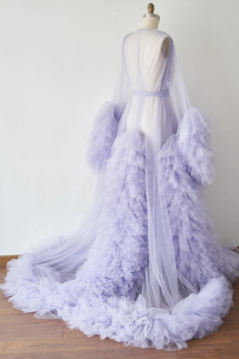 High Quality Beautiful Tulle Maternity Robe For Photo Shoot Custom Made Women Ruffled Tulle Maternity Dresses Maternity Gown